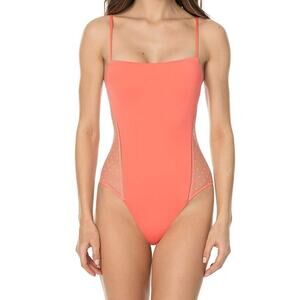 Isabella Rose Women Peach Swiss Dot Mesh Sides Strap One-Piece Swimsuit Size S